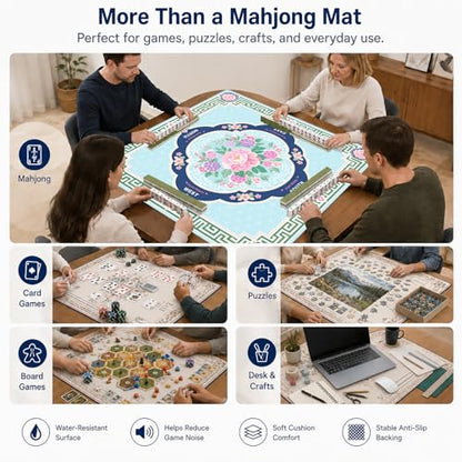 Peony Floral Mahjong Mat,Non Slip American Mah Jongg Table Mat | 32in soft neoprene mah jongg mat reduces tile noise protects tabletops & packs easily for game nights or a thoughtful gift - color: 016