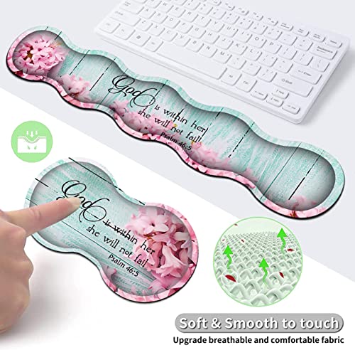 Mouse Pad Set, Large Gaming Mouse Pad + Keyboard Wrist Rest Support + Mouse Wrist Cushion + Coaster, Non-Slip Rubber Base, 31.5 x 11.8 in Extended Desk Mat for Office, Psalm 46-5 Pink Hyacinth - color: JV-mouse pad-8-4