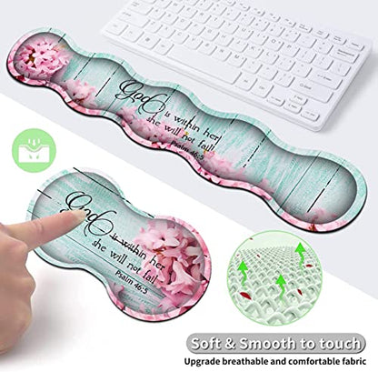 Mouse Pad Set, Large Gaming Mouse Pad + Keyboard Wrist Rest Support + Mouse Wrist Cushion + Coaster, Non-Slip Rubber Base, 31.5 x 11.8 in Extended Desk Mat for Office, Psalm 46-5 Pink Hyacinth - color: JV-mouse pad-8-4