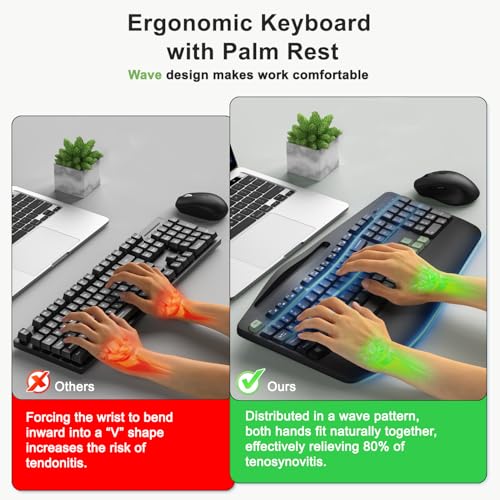 Wireless Keyboard and Mouse Combo, 2.4G Ergonomic Wave Keys(AvocadoGreen) | Full Size Ergonomic Keyboard with Wrist Rest, Phone Holder, 3-Level DPI Silent Mouse with 6-Buttons,for Windows/Mac OS/Laptop - color: Black and Avocado Green