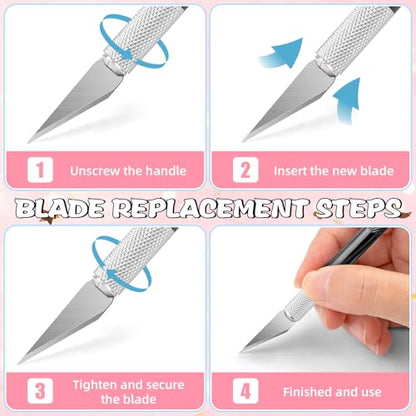 DIYSELF 4 Exacto Knives with 40 No. 11 Blades for Crafting | Precision exacto knife set for scrapbooking, stencils, modeling, artwork and detailed cutting - color: Purple-gold-blue-silver