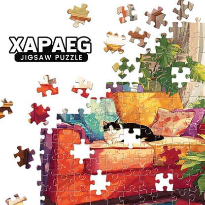 500 Piece Puzzles for Adults, Cozy Sunlit Room Jigsaw Puzzles with Lush Greenery, Relaxing 500 piece Puzzle, Perfect for Family Time, Home Wall Decor, Great Gift for Adults, Seniors,16+, 20.5 x 15 in - style: Cat’s Lazy Day