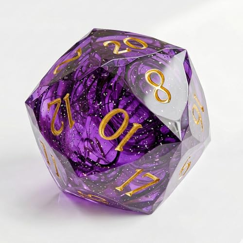 Multifaceted DND Single D20 Dice Resin Sharp Edge 20 Sided D&D Dice, 22Mm Handmade Polyhedral for Dungeons and Dragons, RPG, Roleplaying MTG Table Games - color: D20-purple Dark