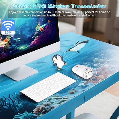 Wireless Mouse -Cute Clear Aqua Design, Water Mouse with Optical Precision, Silent Clicks, Lightweight & Floating Animal Transparent Retro Style for Home Office, Great for Kids & Adult(Penguin-White) - color: Penguin-White