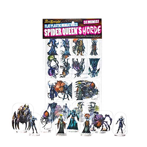 Arcknight Flat Plastic Miniatures: Spider Queen's HORDE; 31 Unique Arachnid and Drow-Themed Enemy Minis for DnD 5e and Pathfinder; Affordable, Skinny Figurines for Dungeons and Dragons and TTRPG games