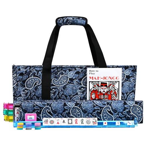 American Mahjong Tile Set Include 166 Tiles 4 All-in-One Mahjong Racks/Pushers with Blue Carrying Bag Complete Mahjong Game Set - color: Blue Pattern