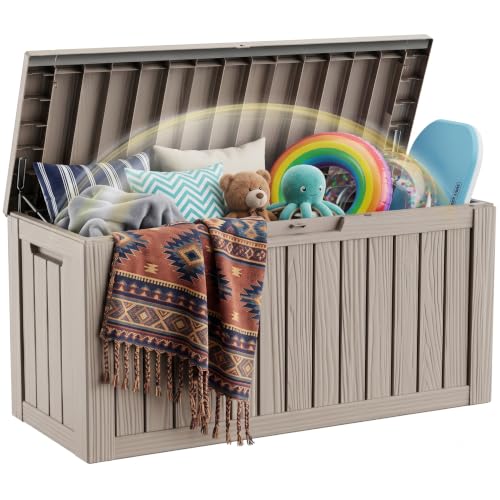 EFU Outdoor Storage Box 120 Gallon Deck Box, Waterproof Resin, Grey | (Indoor & Outdoor) Lockable UV Resistance Storage Bin, Storage Box for Outdoor, Patio Storage With Support Rod - color: Grey, size: 120 Gallon