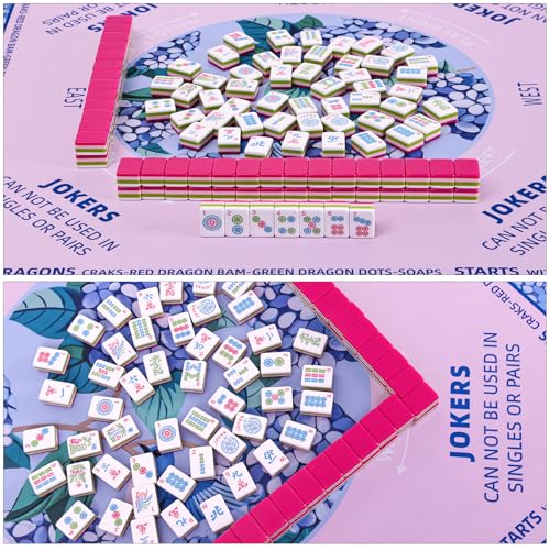 Mahjong Learning Mat (33” x 33”) with Black Carrying Bag, Anti-Slip, Mahjong Mat for Table, Board Games, Tile Games and Cards - color: Light Pink