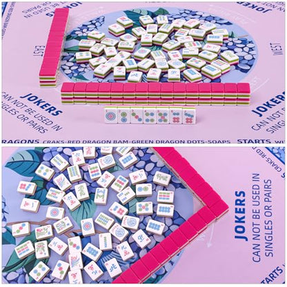 Mahjong Learning Mat (33” x 33”) with Black Carrying Bag, Anti-Slip, Mahjong Mat for Table, Board Games, Tile Games and Cards - color: Light Pink