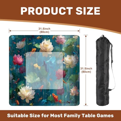 Mahjong Mat 31.5" x 31.5" Japanese Pond Watercolor Art Print Lotus Fish Design Non-Slip Noise Reduction Mahjong Tiles Table Cover for Dominoes Poker Card Board and Tile Games - color: Color2
