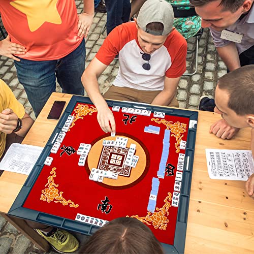 Juexica Mahjong Mat with Carrying Bag, 31.5 x 31.5 Inch Non-Slip Noise-reducing Mahjong Table Cover for Cards, Poker and Tile Games(Red) - color: Red