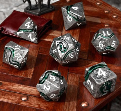 RULE DICE Serpent's Cunning DND Dice Set - Metal Dungeons and Dragons Dice for Players & DMS - Balanced Polyhedral D&D Dice, Unique D and D Gift for GMS and Players - color: Ld-antique Nickel