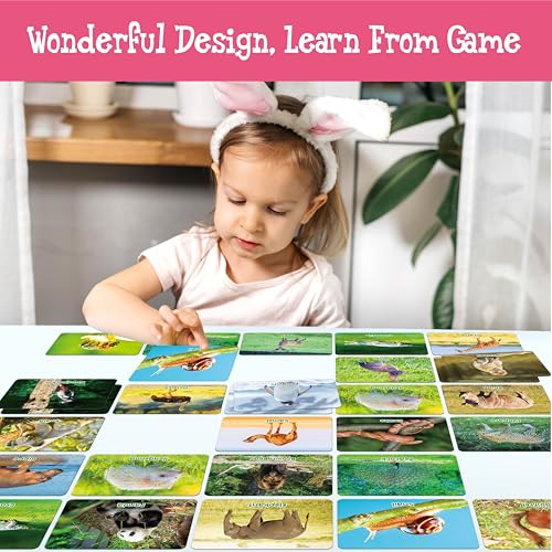 Hebayy Wild Animal Matching Game, 80 PCS Realistic Animal Memory Matching Cards for Toddlers 40 Pairs Real Animal Memory Cards Educational Toys for Preschool Boys & Girls 4 5 6 Years Old - style: Animal