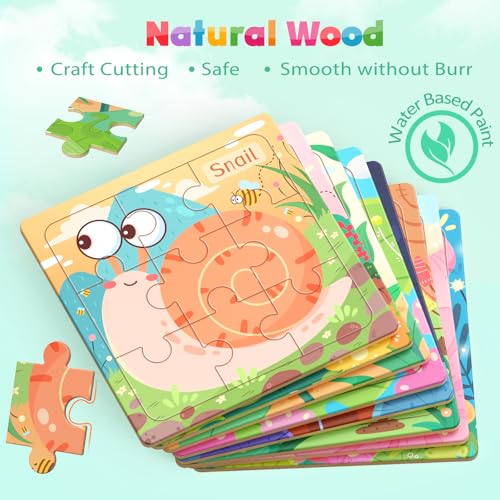 Zeoddler Wooden Puzzles for Toddlers, 8 Pack Insect Animal Jigsaw Puzzles for Kids3-5, 9 Pieces Preschool Learning Activities, Learning & Educational Toys, Gift for Boys, Girls - style: Insect Animal