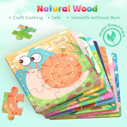 Zeoddler Wooden Puzzles for Toddlers, 8 Pack Insect Animal Jigsaw Puzzles for Kids3-5, 9 Pieces Preschool Learning Activities, Learning & Educational Toys, Gift for Boys, Girls - style: Insect Animal