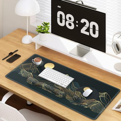 iCasso Large Mouse Pad, 4in1 XXL Mousepad + Keyboard Wrist Rest+Mouse Wrist Rest+Coaster Set with Ergonomic Design for Computer(Cyan-Mountain) - color: Cyan Mountain