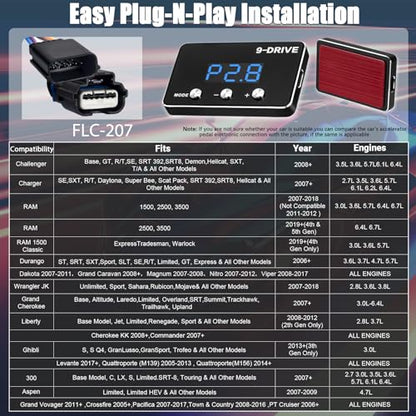Throttle Response Controller 9 Drive Mode, 9 Drive Throttle Controller Automotive Electronic Acceleration Controller Compatible with Dodge Challenger Ram Cherokee KK Wrangler JK Maserati Ghibli