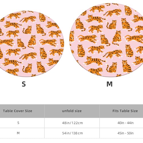 Famame Cute Tigers Pink Round Fitted Tablecloth with Elastic Protector Table Cloth Kitchen Dinner Waterproof Oil-Proof Table Covers Fits 40"-44", Small - color: Seamless Tigers Pink