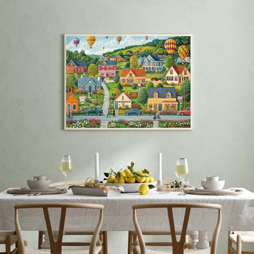 Puzzles for Adults 1000 Pieces, Happy Town Jigsaw Puzzle with 1:1 HD Poster, Perfect Interlocking No Dust, Stress Relief Ideal Gift for Family Games - color: Happy Town