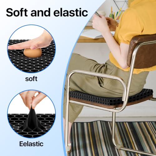 Gel Seat Cushion, Cooling Honeycomb Design for Office Chair Car Wheelchair | Cool & Breathable, Soft & Comfortable - color: Black