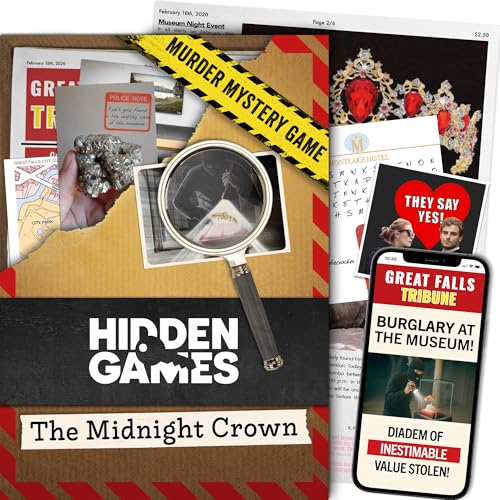 Hidden Games Crime Scene – The Midnight Crown – Murder Mystery Game | A mysterious museum heist. Real evidence, audio & online clues, detective work at home. 1-6 players, age 14+