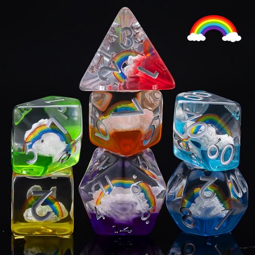 Resin D&D Dice Set, Animal Polyhedral Dice for Dungeons and Dragons, RPG, MTG DND 7-DIE (D4, D6, D8, D10, D12, D20, D%) - color: Rainbow2