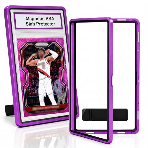 PSA Slab Case with Stand for Collectors - Premium Display & Storage Fits for 35PT PSA, CGC, CSG Cards, Heavy Duty Tempered Glass & Aluminum, Secure 9-Point Magnetic Lock, Waterproof Protector - color: Purple