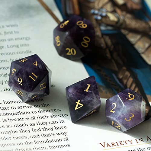 UDIXI Amethyst Gemstone Dice Set D&D Stone DND Dice Set for Tabletop Games | Natural Stone, Premium Gift Box, DM Gift, for Dungeons and Dragons Role Playing Games - color: Amethyst