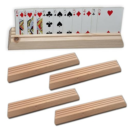 Wooden Playing Card Holders – Set of 4 – Handmade Pine 3-Slot Organizers for Seniors, Kids & Game Night – Durable, Veteran-Made in USA