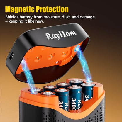 8-Pack 3400mWh Rechargeable Lithium aa Batteries with Charger | 1.5V Constant, 8-Slot Double A Li-ion Charger Storage Box with Smart Charging, Multiple Charging Protections - color: 8AA+Charger-1
