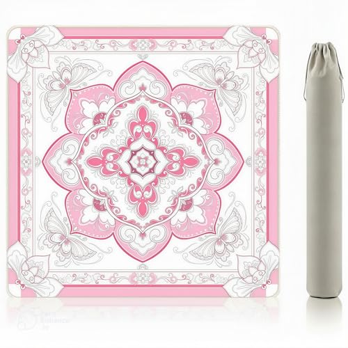 Mahjong Mat for Table,31.5x31.5 American Mahjong Mat-Vintage Butterfly-Floral Design,Anti-Slip Neoprene Noise Reducing Table Cover with Storage Pouch for Mahjong/Poker/Board Games,Pink - color: Pink