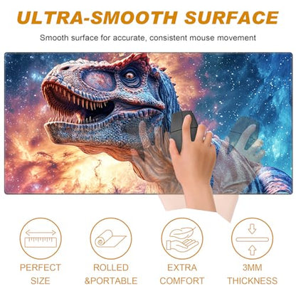 Desk Pad, Large Game Mouse Pad + Small Mouse Pad + Wrist Rest,Ergonomic Mouse Pad,Table Mat with Stitched Edge,Anti-Slip,Memory Foam Desk Mat for Home Office Gaming(23.6×11.8in),Galaxy Dinosaur - color: Galaxy Dinosaur