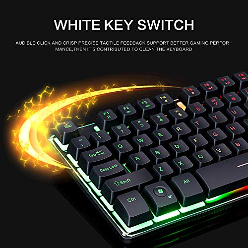 GTRACING Gaming Keyboard Wired USB Gamer Keyboards Rainbow LED Backlit 104 Keys Ergonomic Keyboard Compatible with Windows PC Gamer Desktop