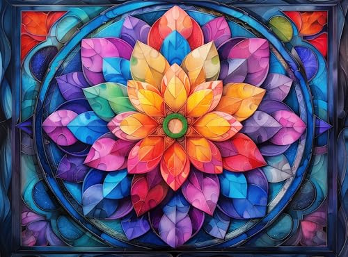Stained Glass Mandala Flower - Prime Time Puzzles 1000 Piece Jigsaw Puzzle for Adults - Colorful Geometric Design - Challenging Puzzle Perfect for Game Nights - 1000 Piece for Adults. 20x27 inches - color: Petal Pinwheel