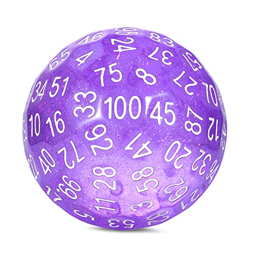 Purple D100 Dice Set DNDND 50mm 100 Sided Die with Translucent Pouch for Dungeons and Dragons DND(Translucent Purple with White Number) - color: Transparent Purple