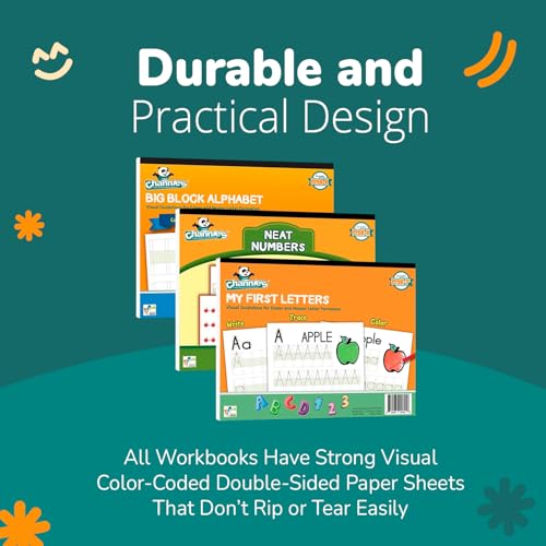 Channie's PreK Kindergarten Handwriting Visual Alphabets & Numbers Learning & Tracing Workbooks, 3 Pack - Alphabet & Numbers Preschool Workbook for Homeschool and After School - style: Handwriting Visual Alphabets & Numbers Learning & Tracing workbooks