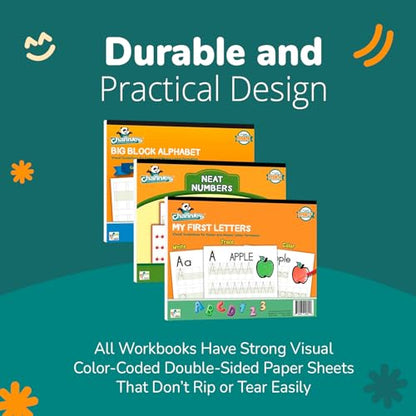 Channie's PreK Kindergarten Handwriting Visual Alphabets & Numbers Learning & Tracing Workbooks, 3 Pack - Alphabet & Numbers Preschool Workbook for Homeschool and After School - style: Handwriting Visual Alphabets & Numbers Learning & Tracing workbooks