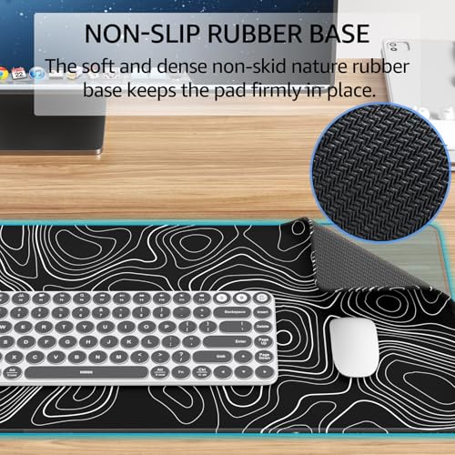 KTRIO Large Gaming Mouse Pad, Desk Mat, 31.5 x 11.8 in, Black Topographic, XL - color: Black Topographic, size: 31.5l X 11.8w Inches