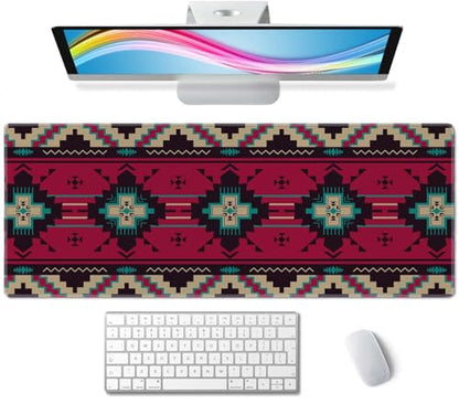 Southwest American Ethnic Pattern Desk Mat, Extended Big Mouse Mat for Home and Office, Large Gaming Mousepad Laptop Keyboard Mat with Non-Slip Rubber Base, Stitched Edges (31.50"x11.8"x0.12") - color: Southwest American Ethnic Pattern