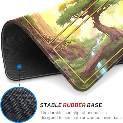 MTG Stitched Edges Mats, 24 x 14 inches MTG Playmat with Zones for MTG Trading Card Game Playmats Smooth Surface Battle Game Rubber Collection - color: Forest House With Zones