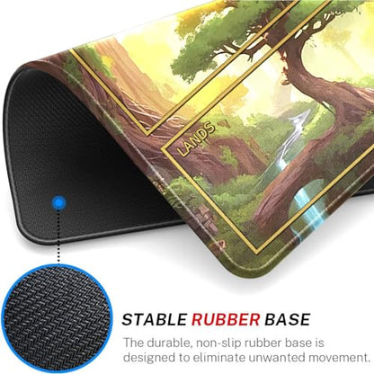 MTG Stitched Edges Mats, 24 x 14 inches MTG Playmat with Zones for MTG Trading Card Game Playmats Smooth Surface Battle Game Rubber Collection - color: Forest House With Zones