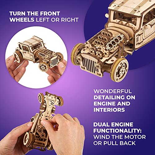 UGEARS 3D Car Model Puzzle - Hot Rod Furious Mouse with Innovative Dual Engines - 3D Wooden Puzzles for Adults and All Family- Realistic Scaling Hot Rod Model Car Kits to Build - 3D Puzzle Model Kits - style: Hot Rod Furious Mouse