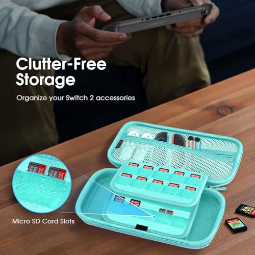 FINTIE Carrying Case for Nintendo Switch 2 (2025), Shockproof Hard Shell Switch 2 Case, Protective Cover Travel Bag with 19 Game Card & 2 Micro SD Card Slots & Inner Pocket, Glittering Blue - color: Glittering Blue