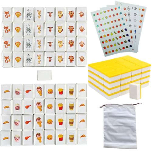 65 Tiles 30mm Seaside Game Blocks, Vita Game, Tiles Escape Game for Kids in ABS Plastic Material Set with 4 DIY Stickers Plastic Mahjong Style, Simple Packaging (Yellow) - color: Yellow