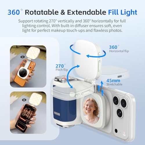COMITOK iPhone Camera Grip MOCA with Magnet Fill Light & Mirror for 17 Pro iOS26 Native Camera, Fun Shot Magnetic Grip for Phone Compatible iOS17 and iOS18 with Anti-Drop Detachable Remote & Keychain - color: Blue