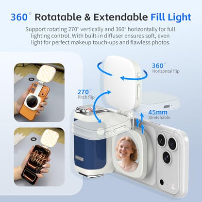 COMITOK iPhone Camera Grip MOCA with Magnet Fill Light & Mirror for 17 Pro iOS26 Native Camera, Fun Shot Magnetic Grip for Phone Compatible iOS17 and iOS18 with Anti-Drop Detachable Remote & Keychain - color: Blue