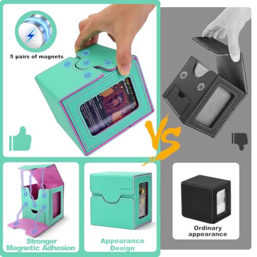Commander Deck Box for MTG/PTCG/TCG - Patent Pending, Green Rose Pink | Card Deck Box with Display Fits 100+ Double-Sleeved Cards, Magnetic Trading Card Box with Dice Tray & 35PT Card Holder - color: Green Rose Pink