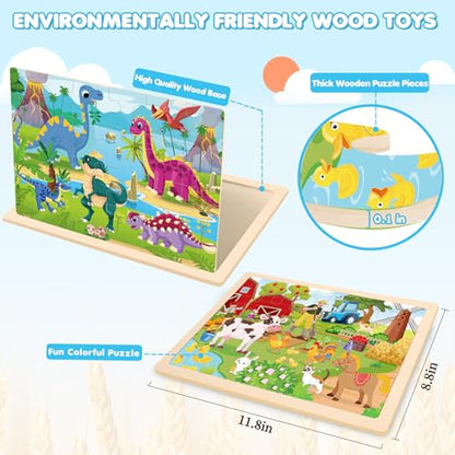 Puzzles for Kids Ages 4-6, 4 Packs Wooden Animals Jigsaw Puzzles for Toddlers Ages 3-5, Preschool Educational Puzzles Boards Toys Gifts for 3 4 5 6 Boys Girls - style: Animals
