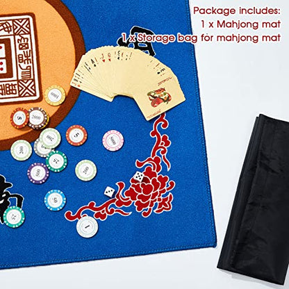 Juexica Mahjong Mat with Carrying Bag, 31.5 x 31.5 Inch Non-Slip Noise-reducing Mahjong Table Cover for Cards, Poker and Tile Games(Blue) - color: Blue