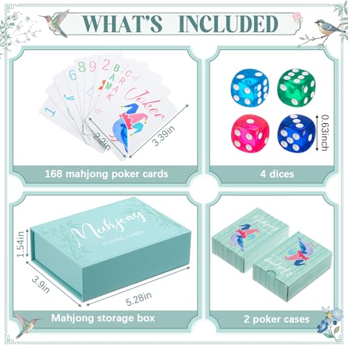 Soulchen 168-Piece PVC American Mahjong Card Print Set,Blossom,Mint | Lightweight Waterproof Format with 4 Dice and Storage Case, for Clubs, Pool, Cruises, Trips, Family Game Nights - color: Mint, style: Blossom
